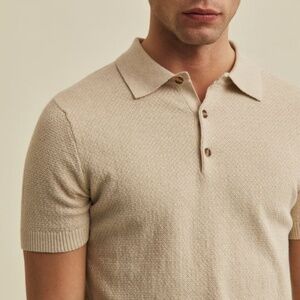 Grank Frank knit polo, medium, oat beige